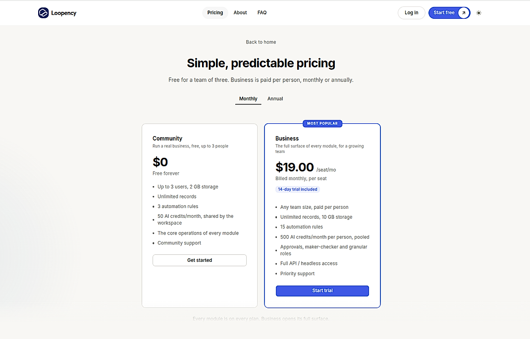 Pricing screenshot