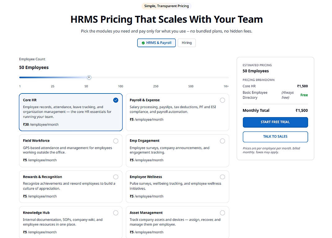 Pricing screenshot