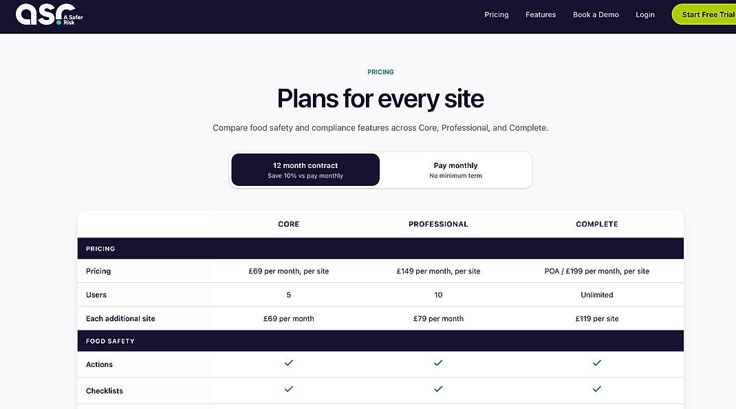 Pricing screenshot