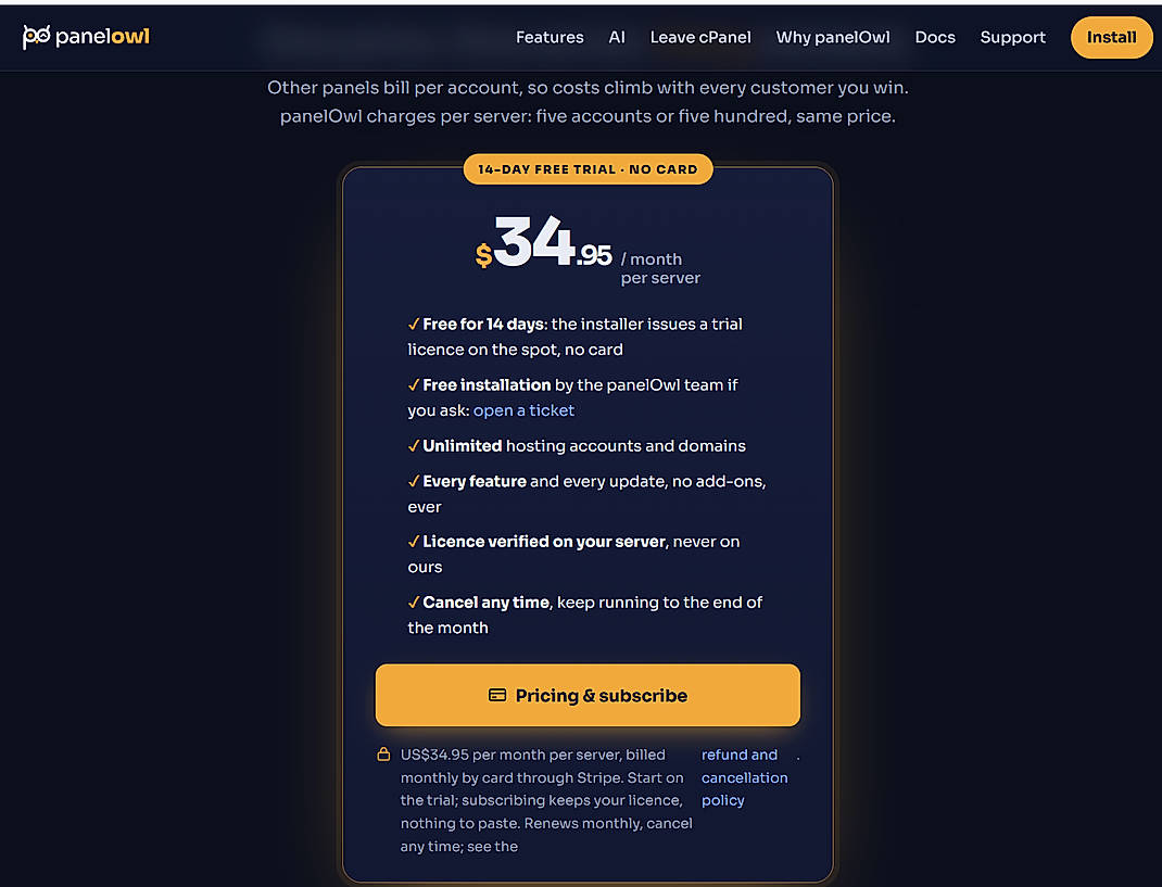 Pricing screenshot