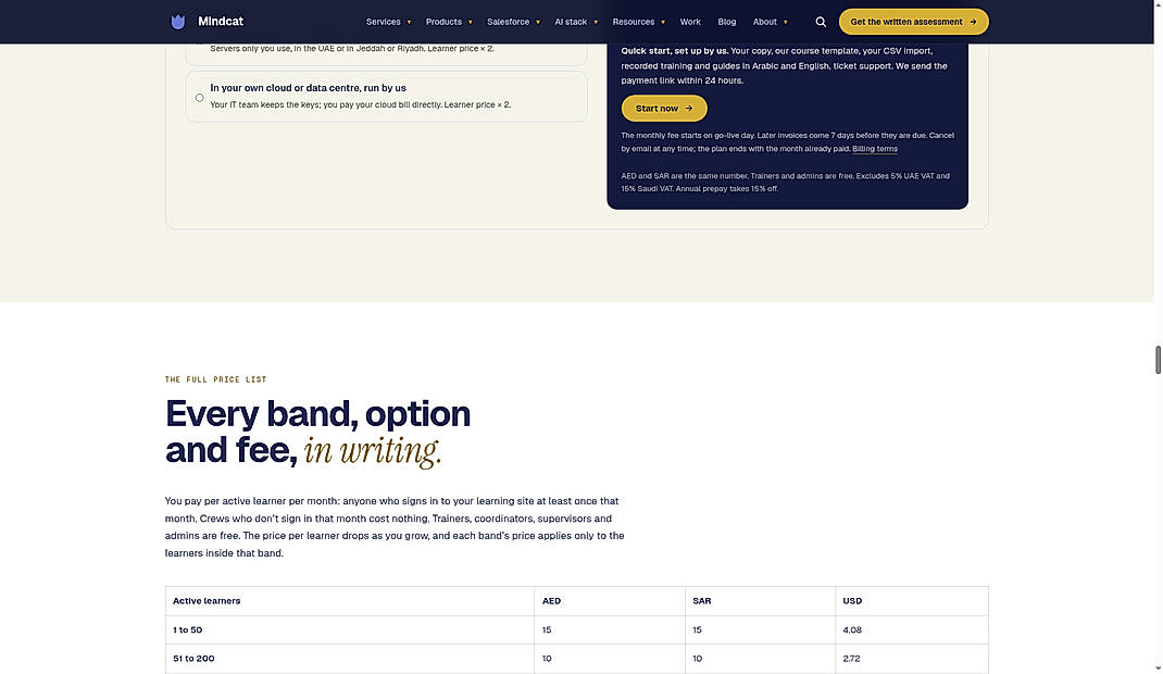 Pricing screenshot