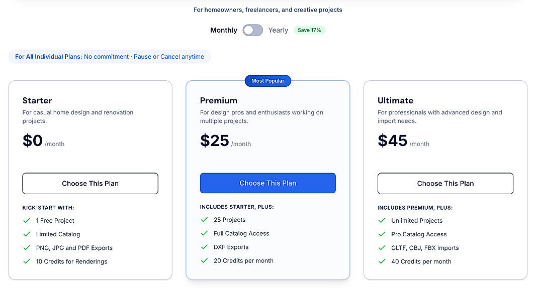 Pricing screenshot