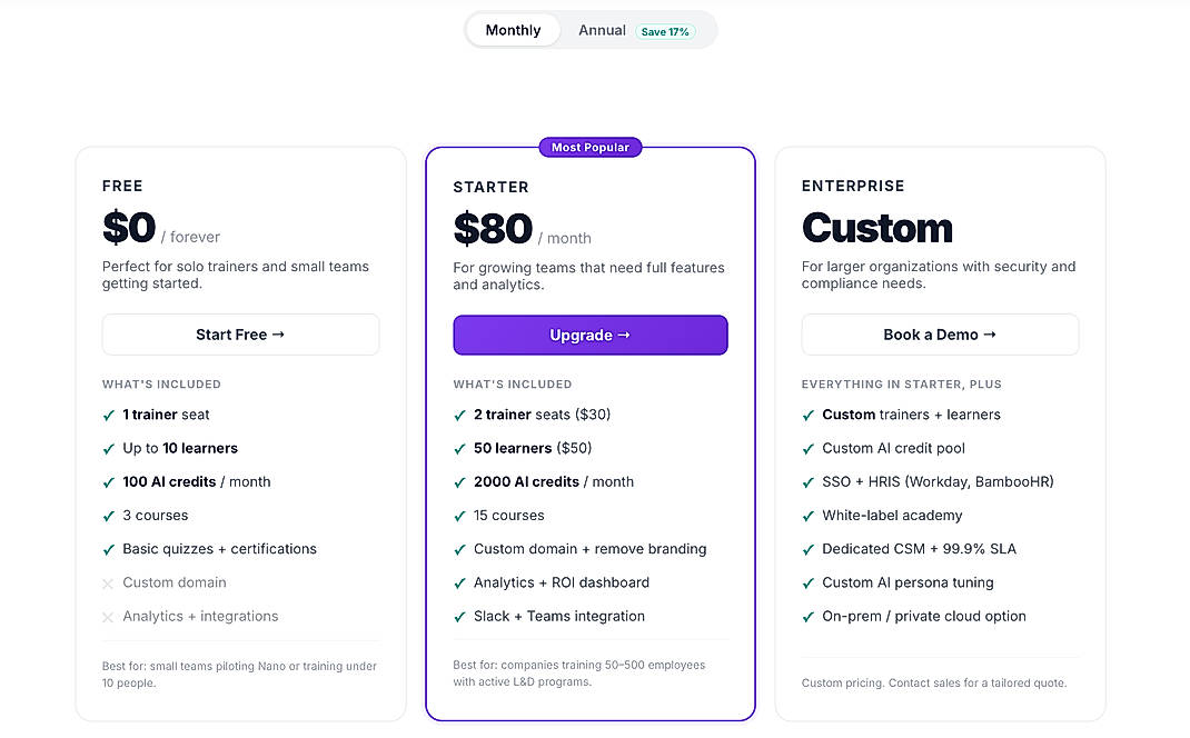 Pricing screenshot