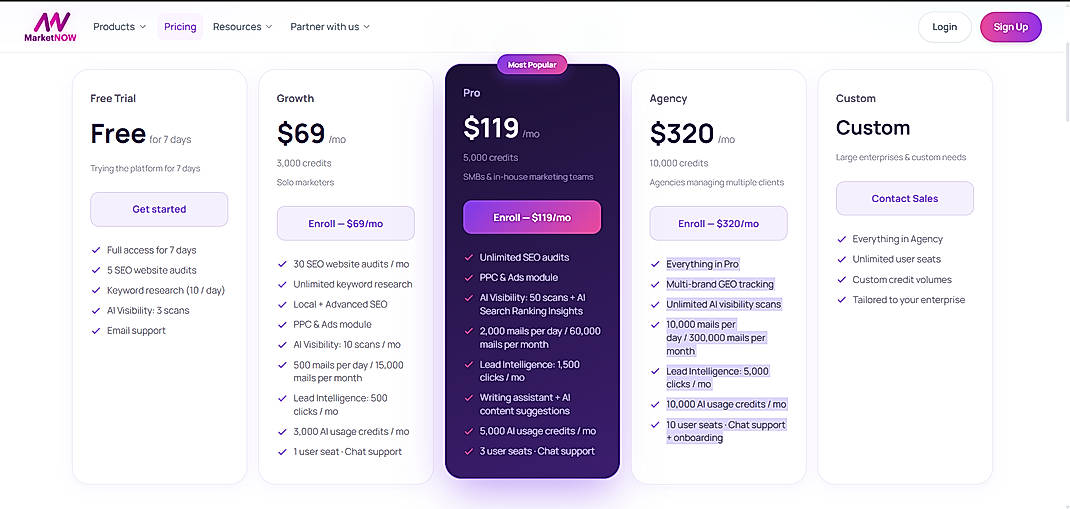Pricing screenshot