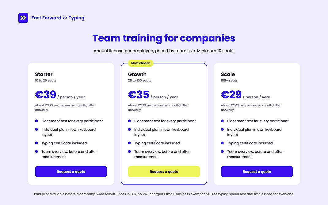 Pricing screenshot