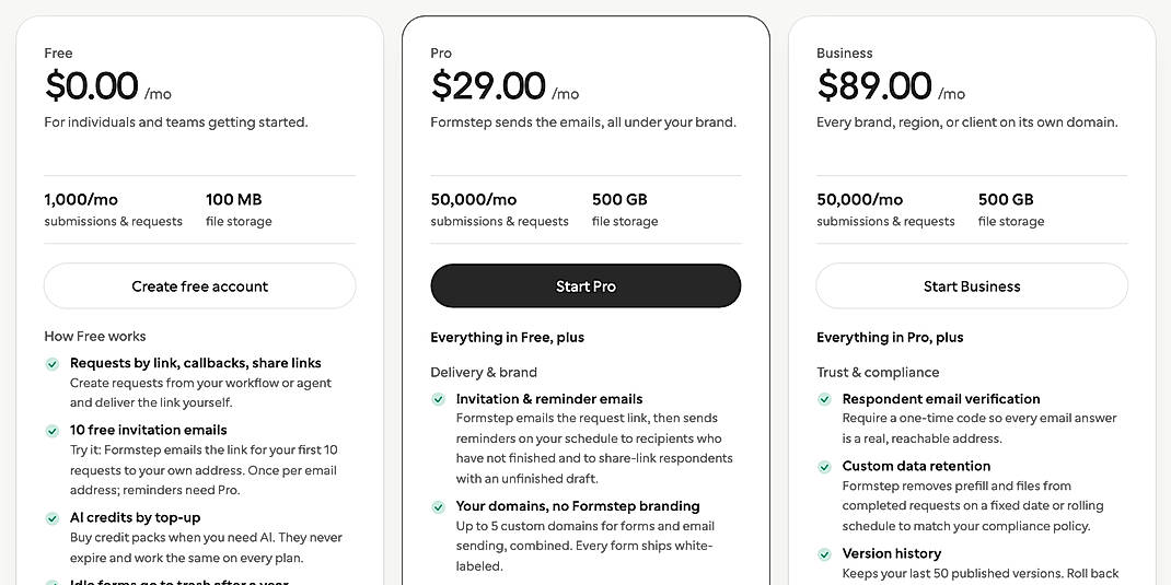 Pricing screenshot