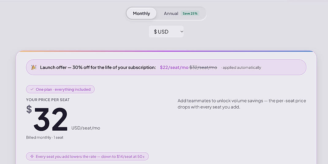 Pricing screenshot