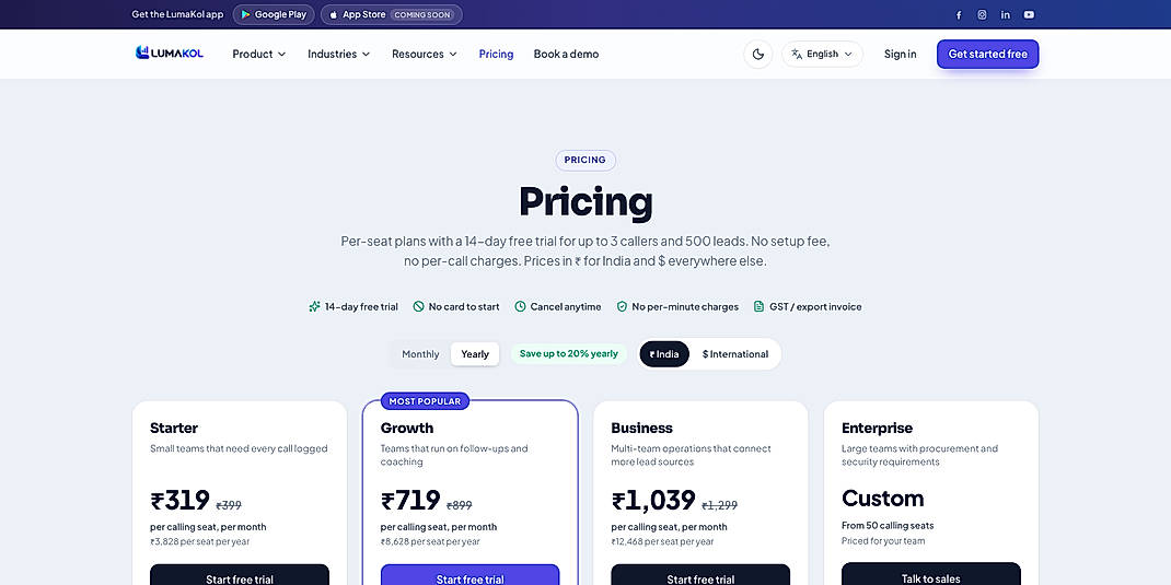 Pricing screenshot