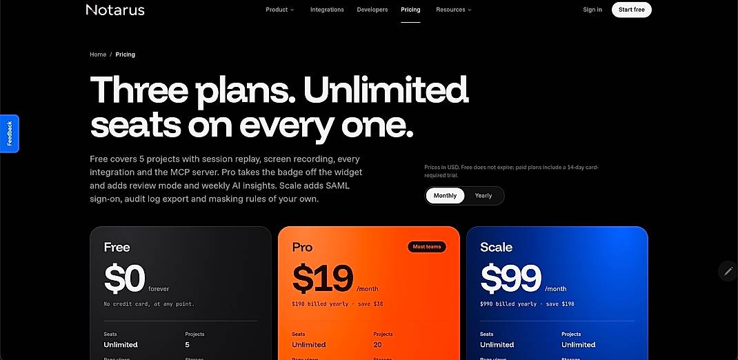 Pricing screenshot