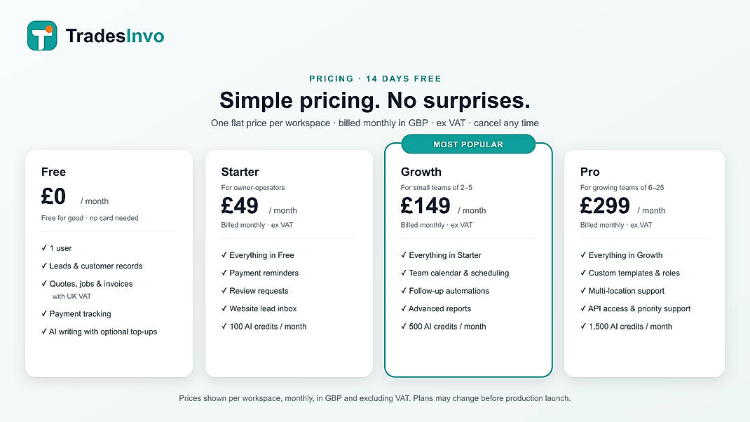 Pricing screenshot