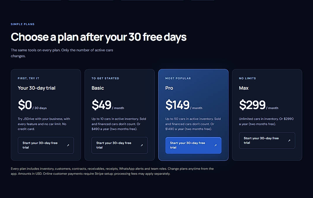 Pricing screenshot
