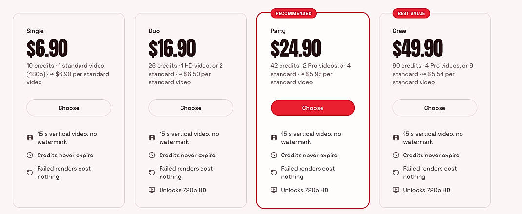 Pricing screenshot