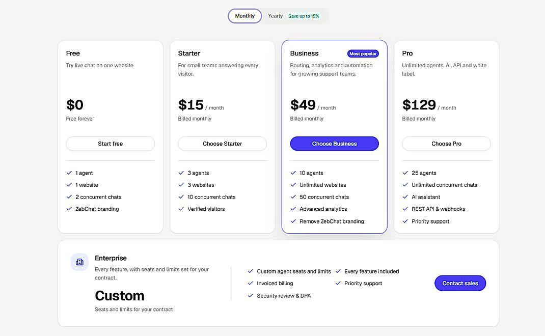 Pricing screenshot