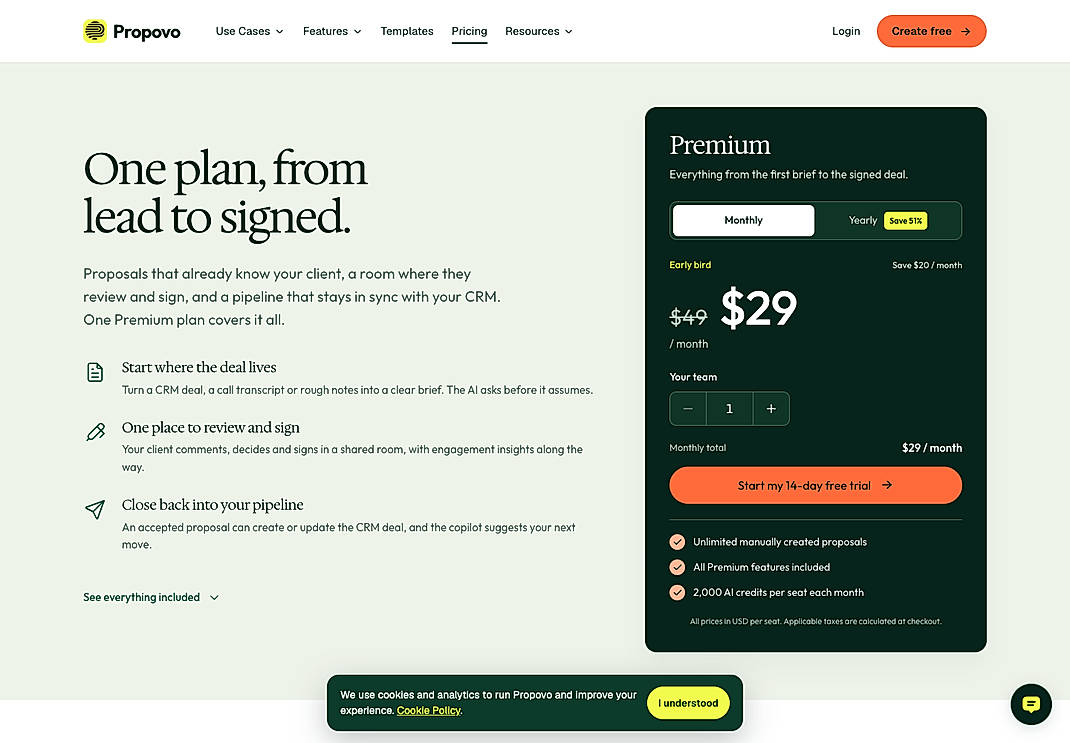Pricing screenshot