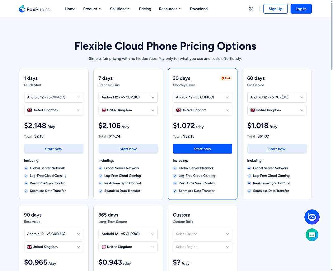 Pricing screenshot