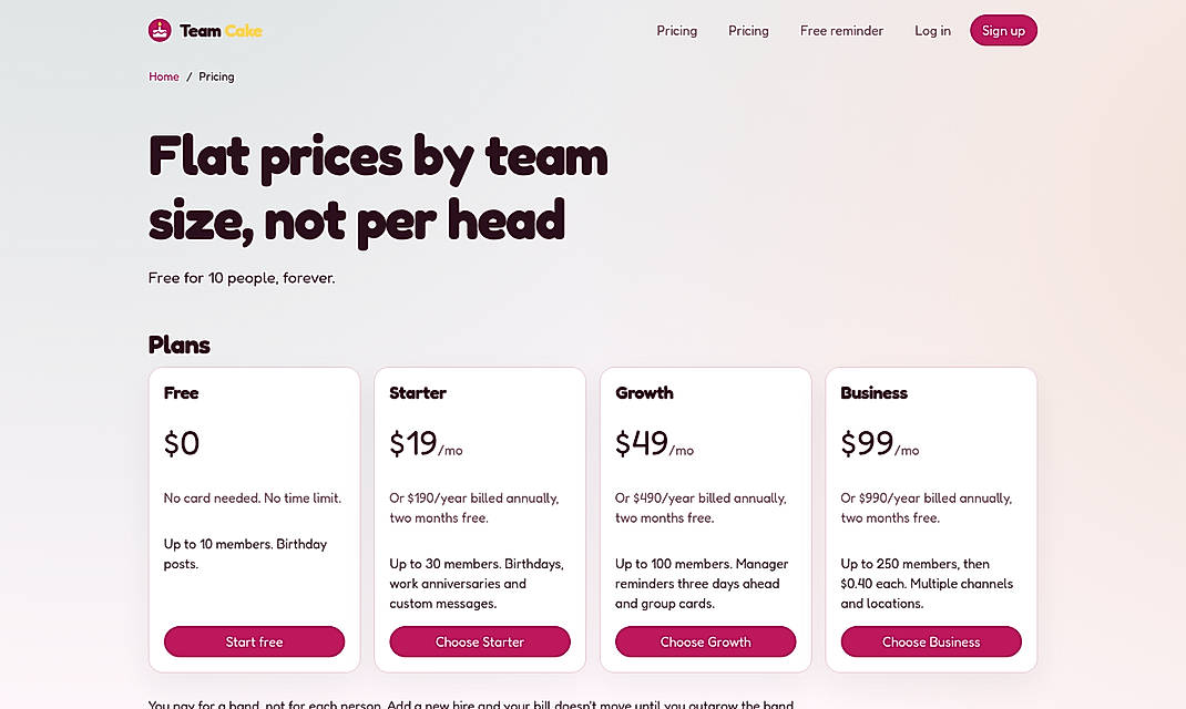 Pricing screenshot