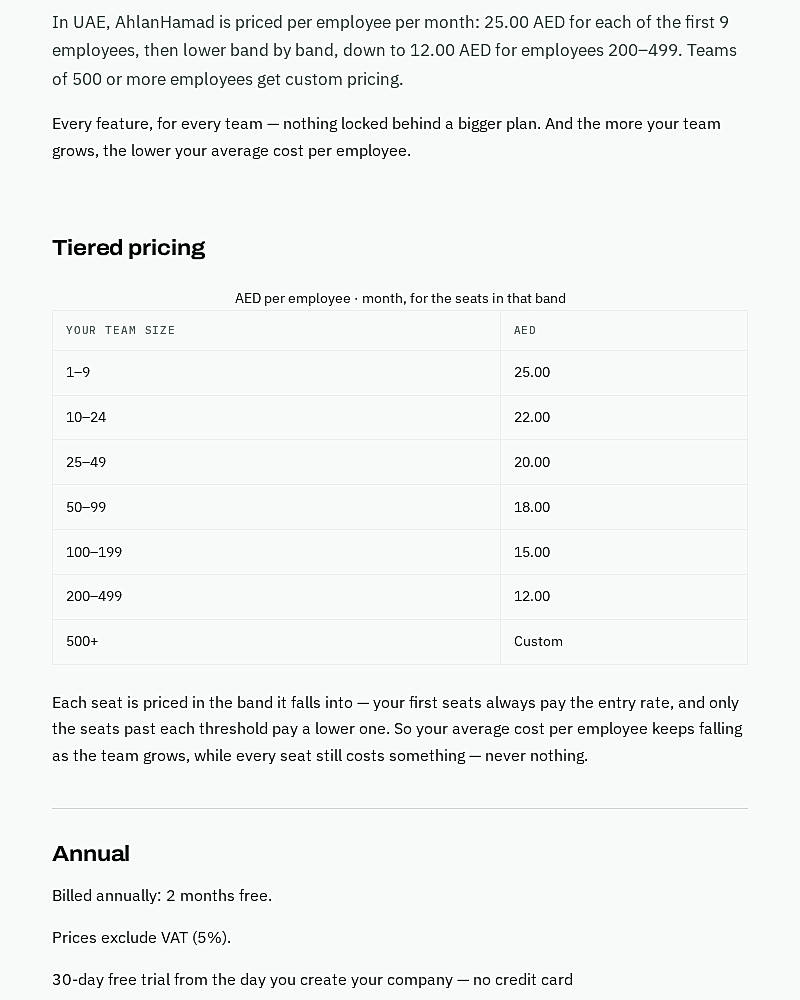 Pricing screenshot