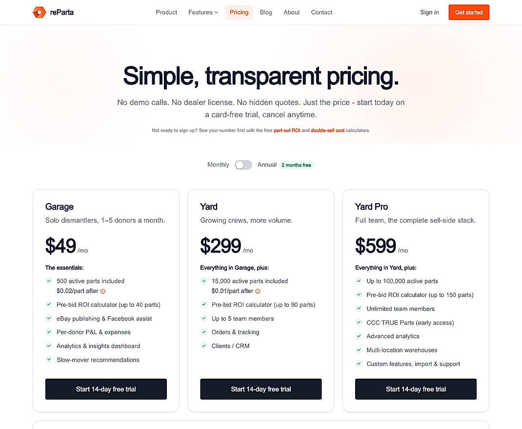 Pricing screenshot