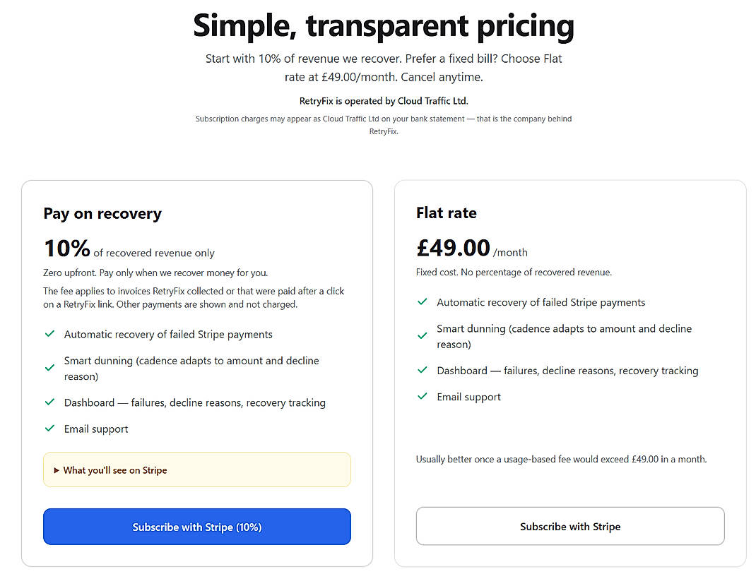 Pricing screenshot