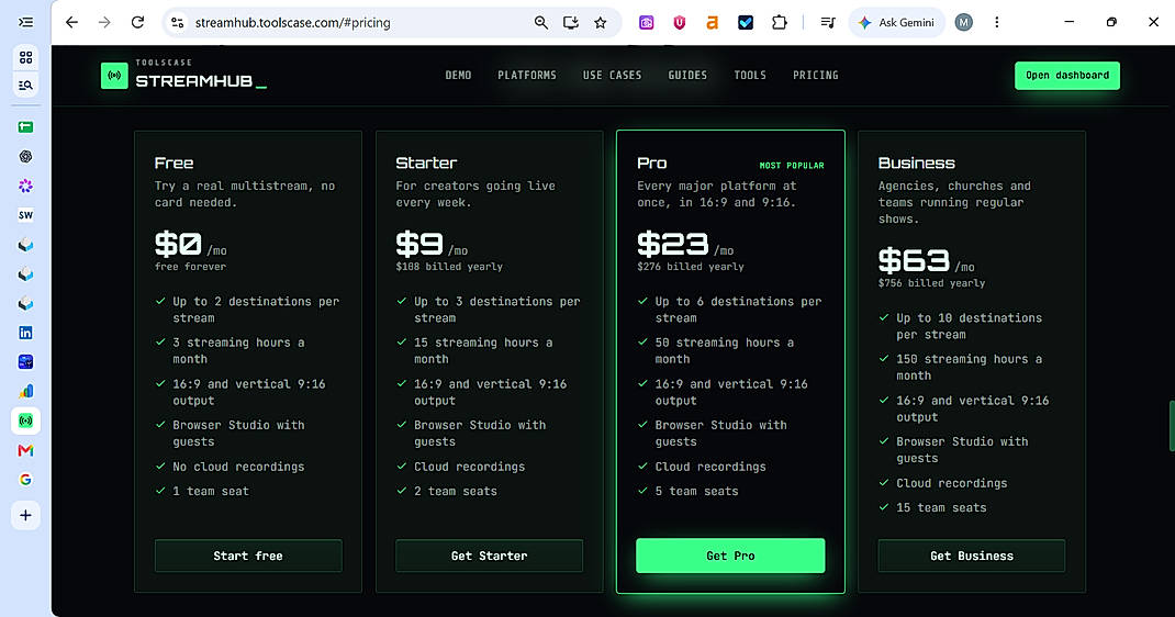 Pricing screenshot
