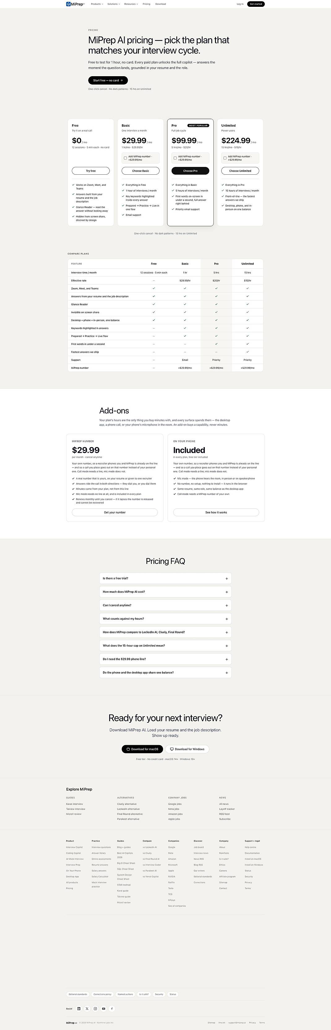 Pricing screenshot