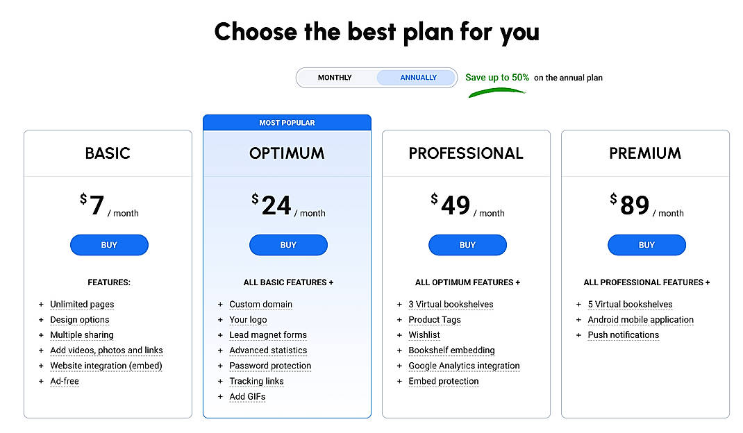 Pricing screenshot