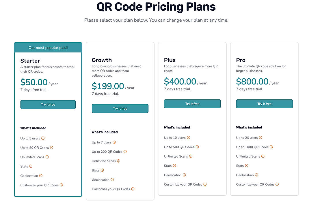 Pricing screenshot