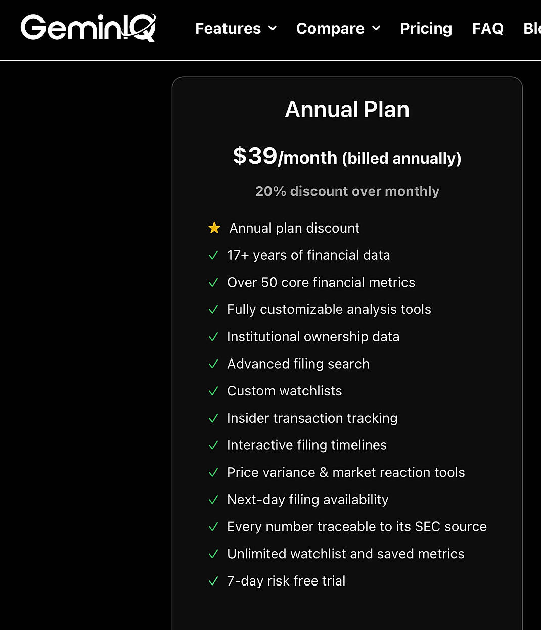 Pricing screenshot