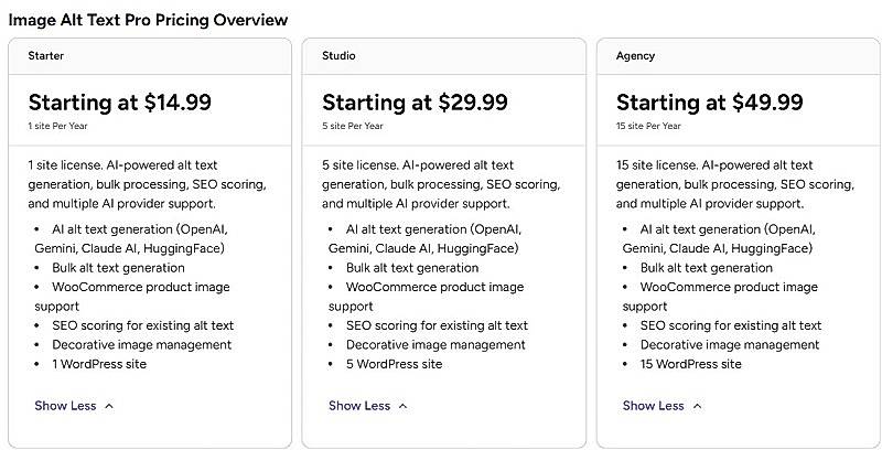 Pricing screenshot