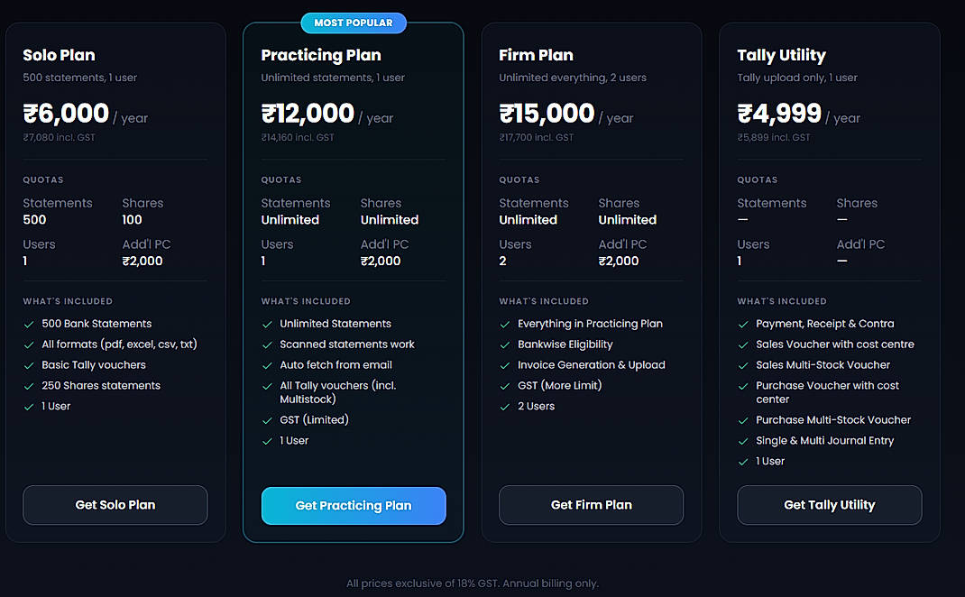 Pricing screenshot