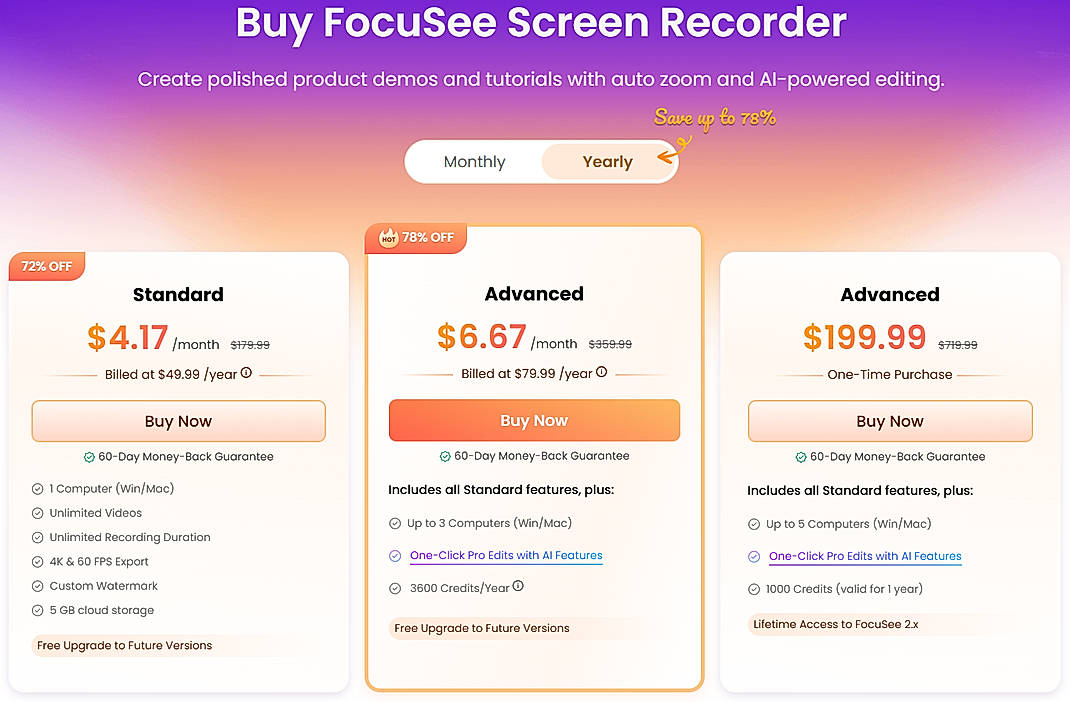 Pricing screenshot