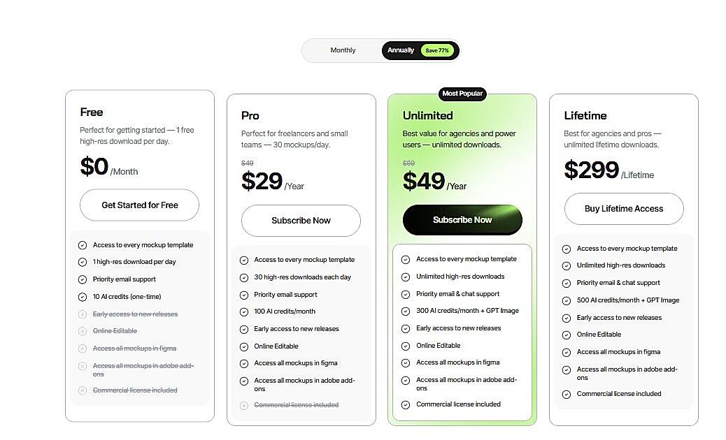 Pricing screenshot