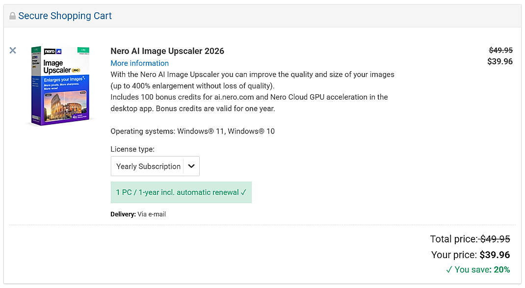 Pricing screenshot