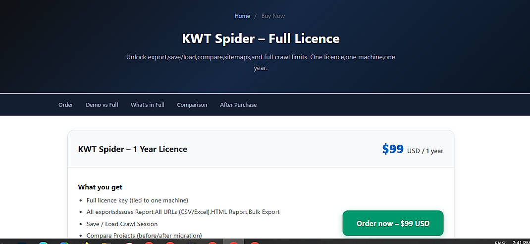 Pricing screenshot