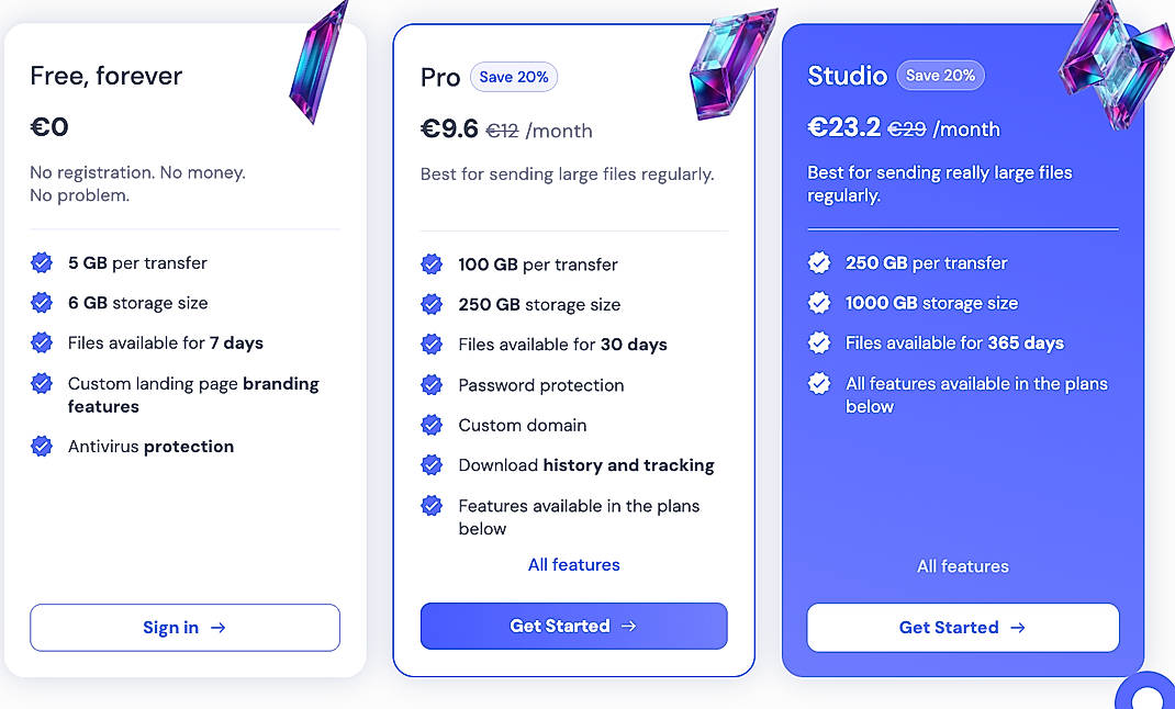 Pricing screenshot