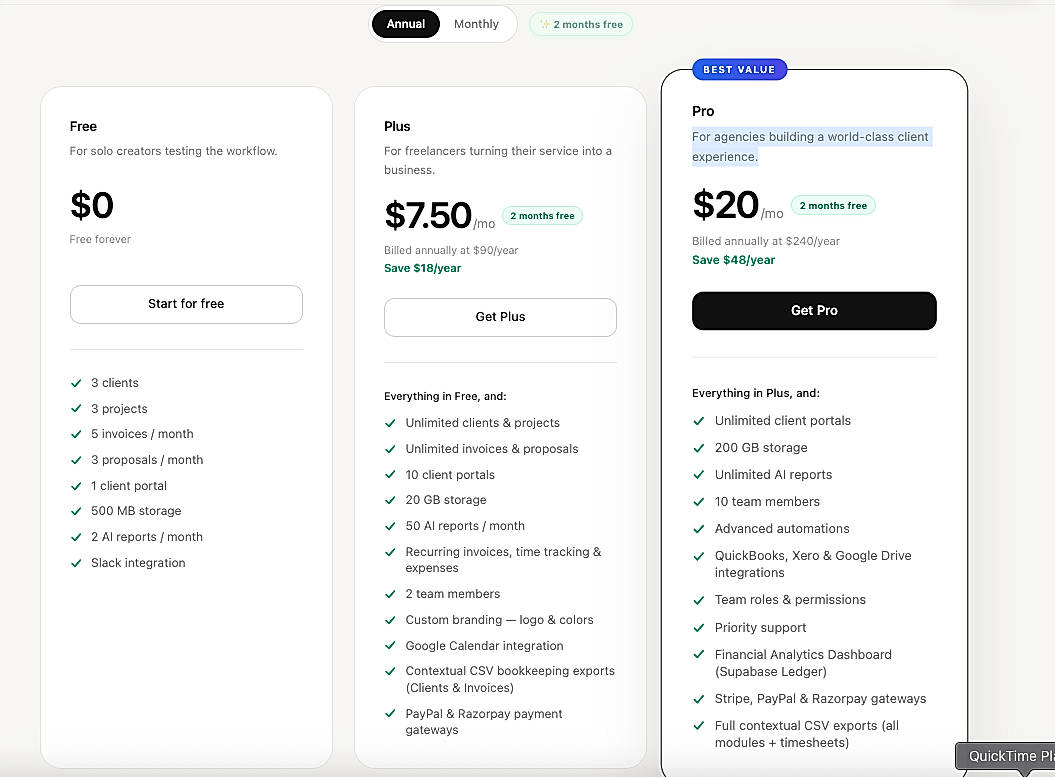 Pricing screenshot