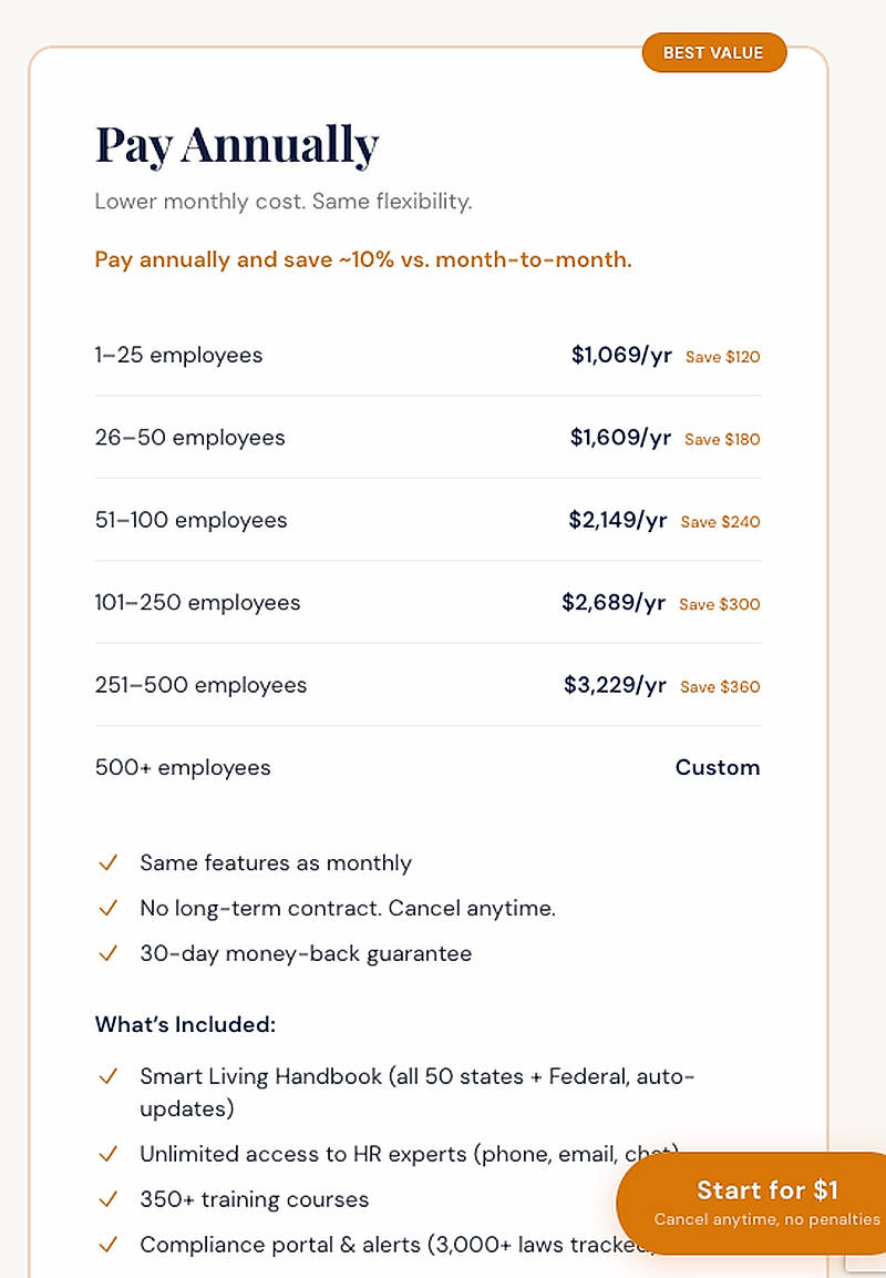 Pricing screenshot