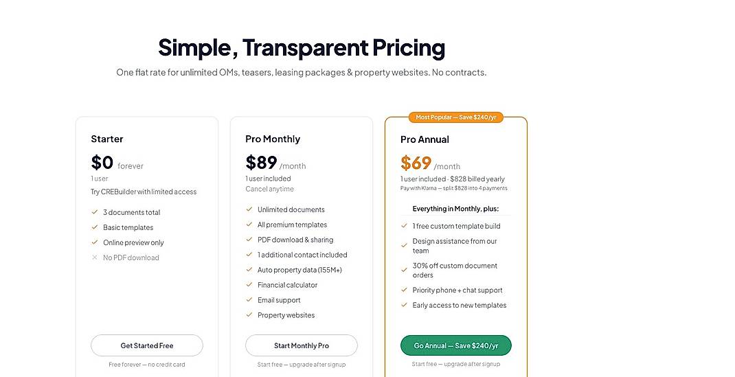 Pricing screenshot