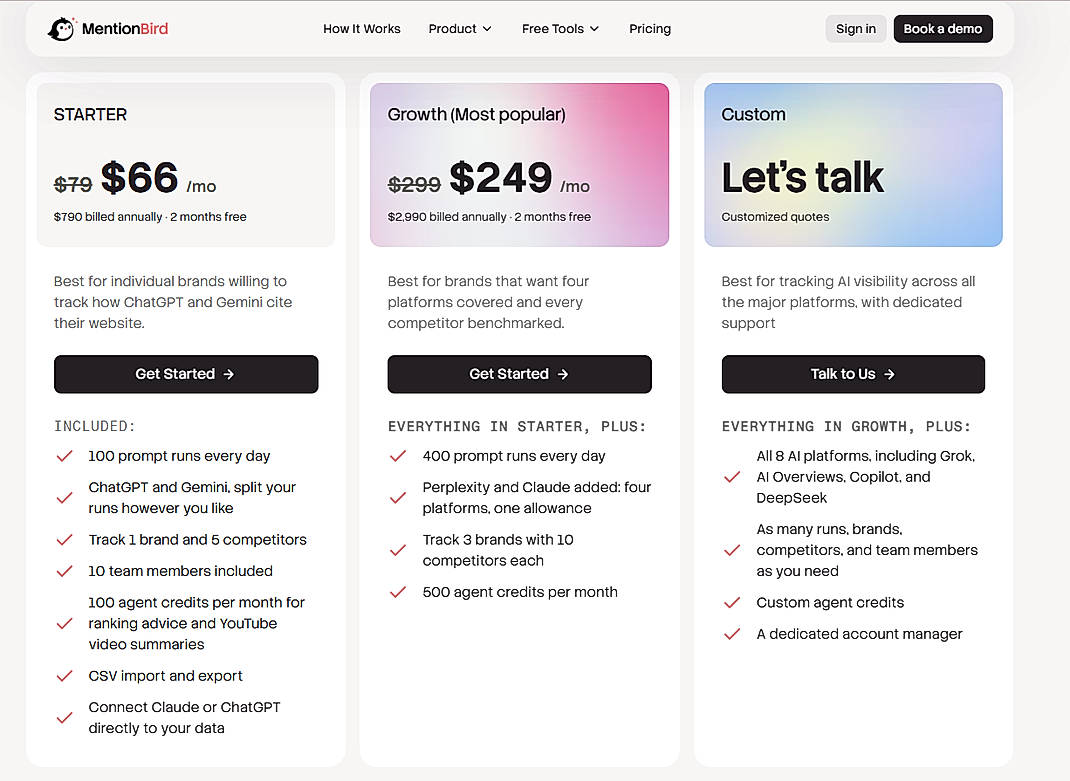 Pricing screenshot