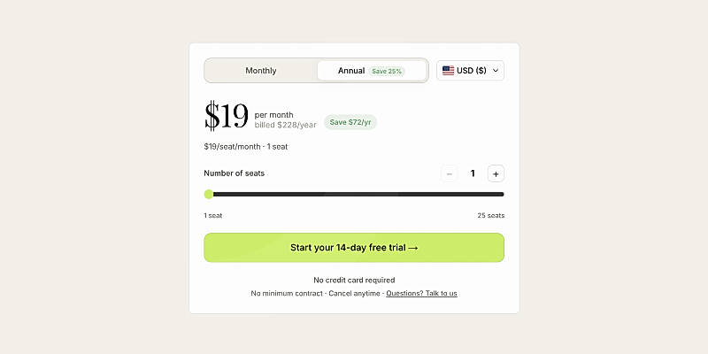 Pricing screenshot