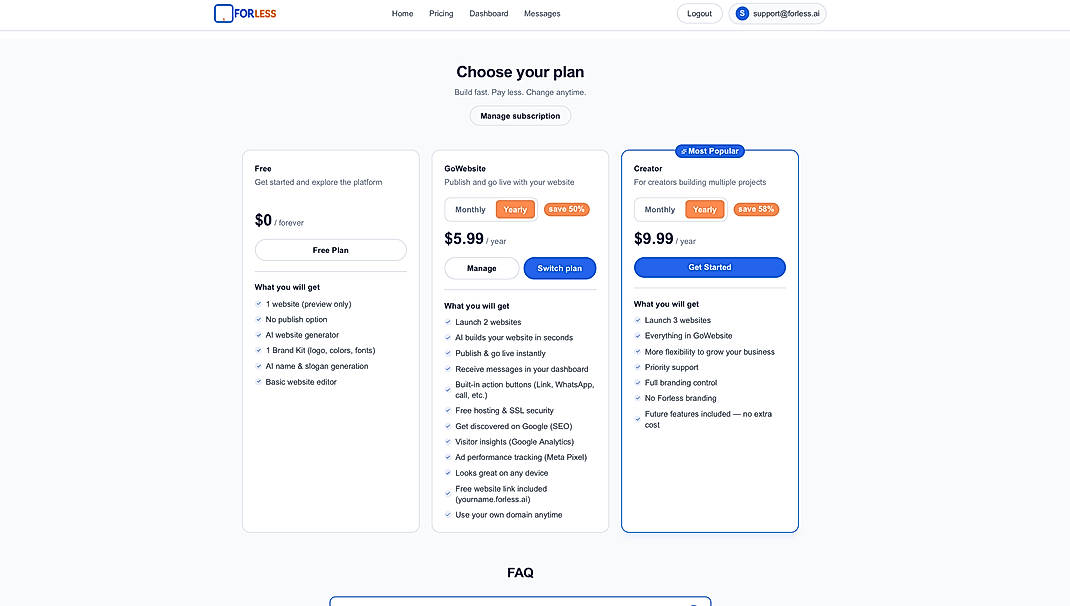 Pricing screenshot