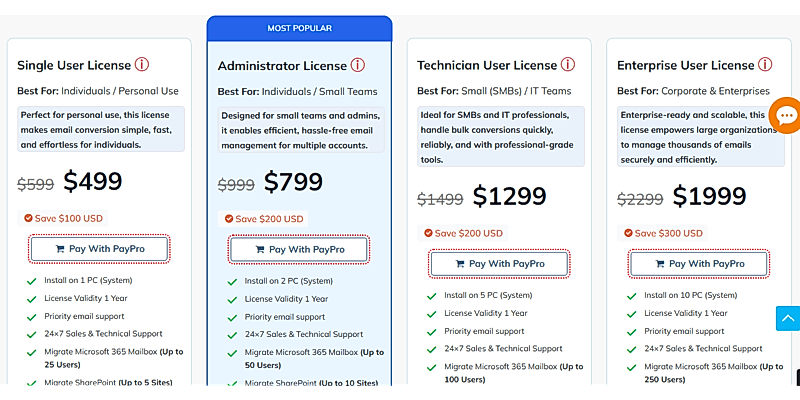 Pricing screenshot