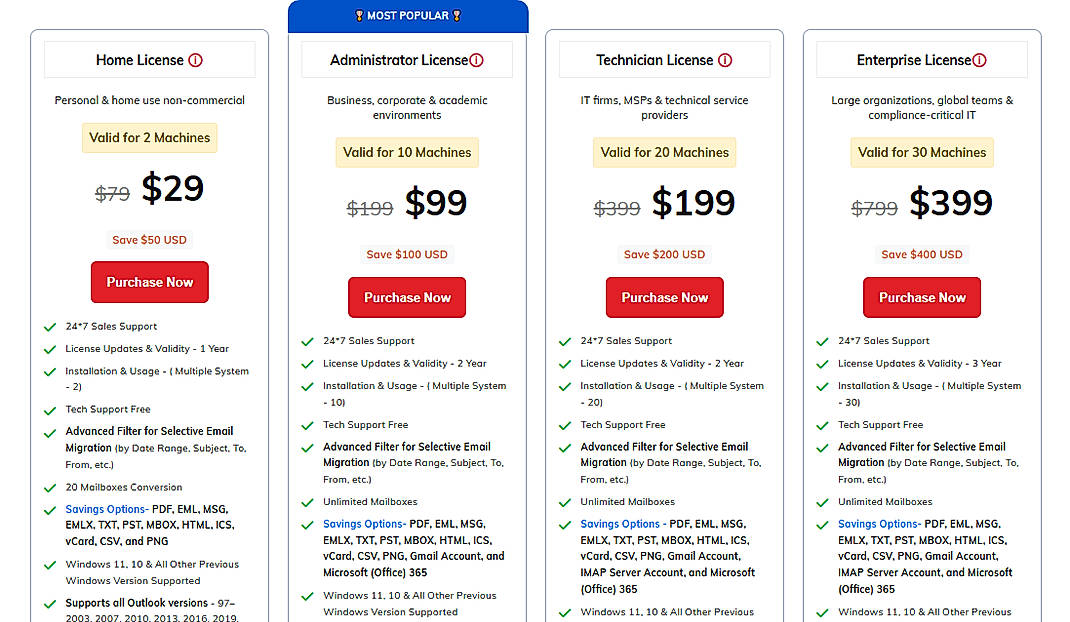 Pricing screenshot