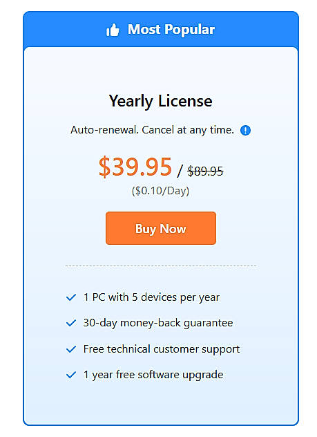 Pricing screenshot