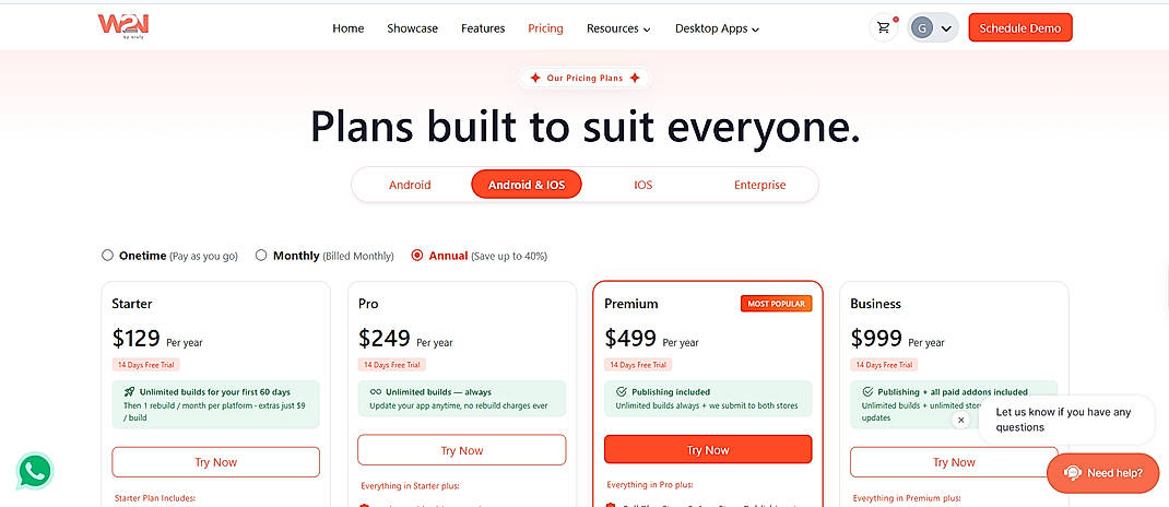 Pricing screenshot