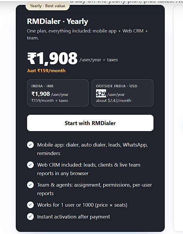 Pricing screenshot
