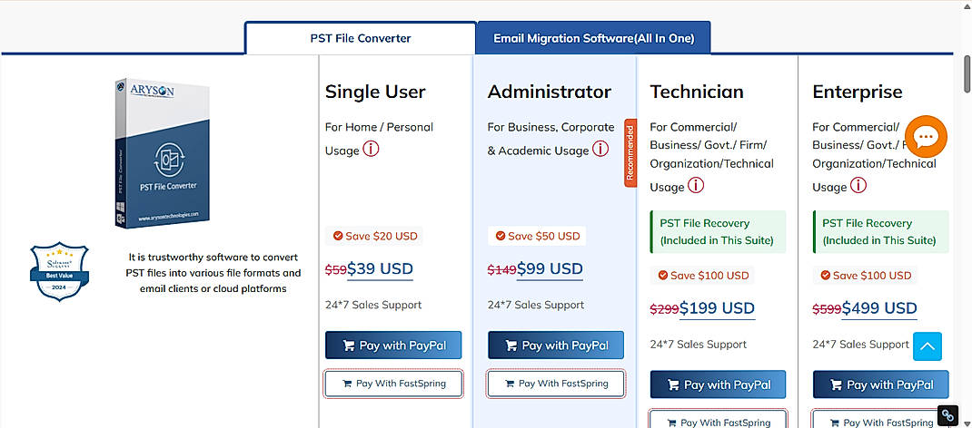 Pricing screenshot