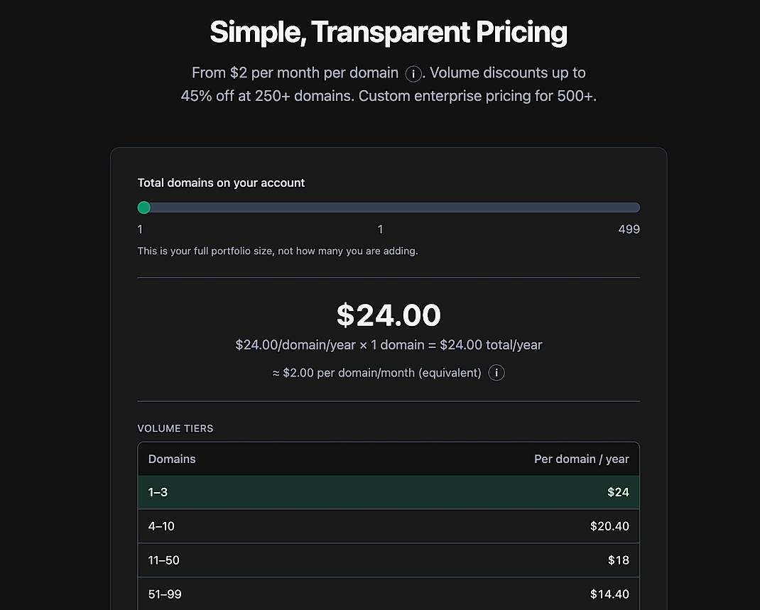 Pricing screenshot