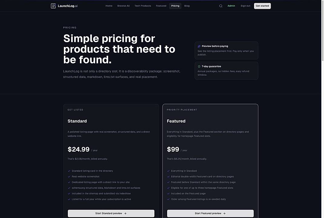 Pricing screenshot