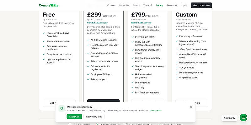 Pricing screenshot